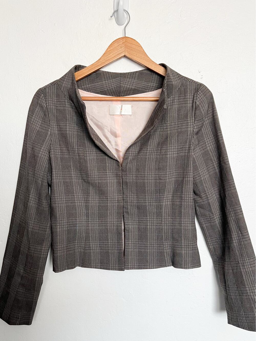 VTG Helen Wang Blazer Jacket Sz 6 Brown Plaid Y2K Career Collarless Office